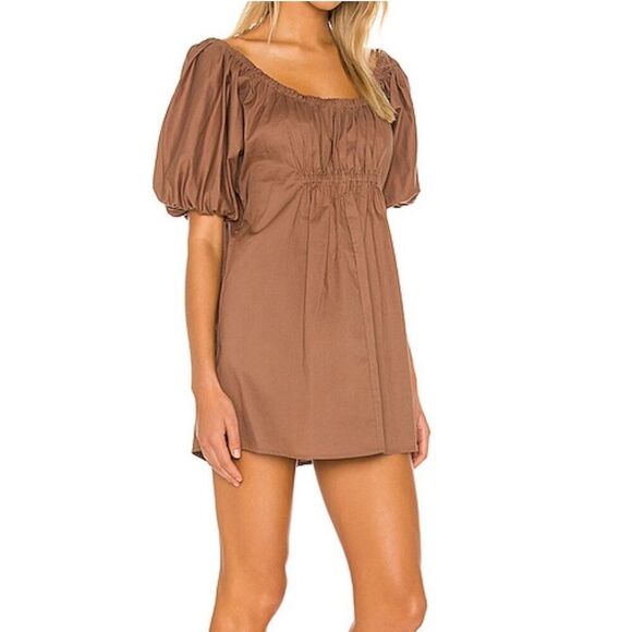 House of Harlow x REVOLVE Helena Puff Sleeve Mini Dress Mocha - Picture 3 of 13